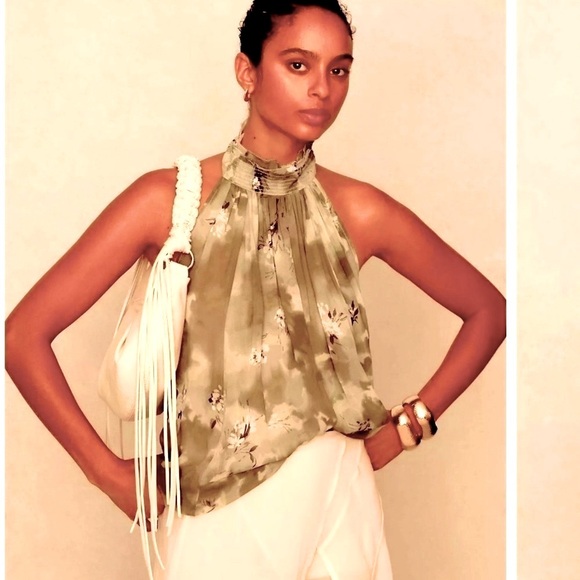 ANTHROPOLOGIE Floral Print Flowy Sleeveless Halter Blouse Open Back Size 1X NEW - Picture 1 of 11